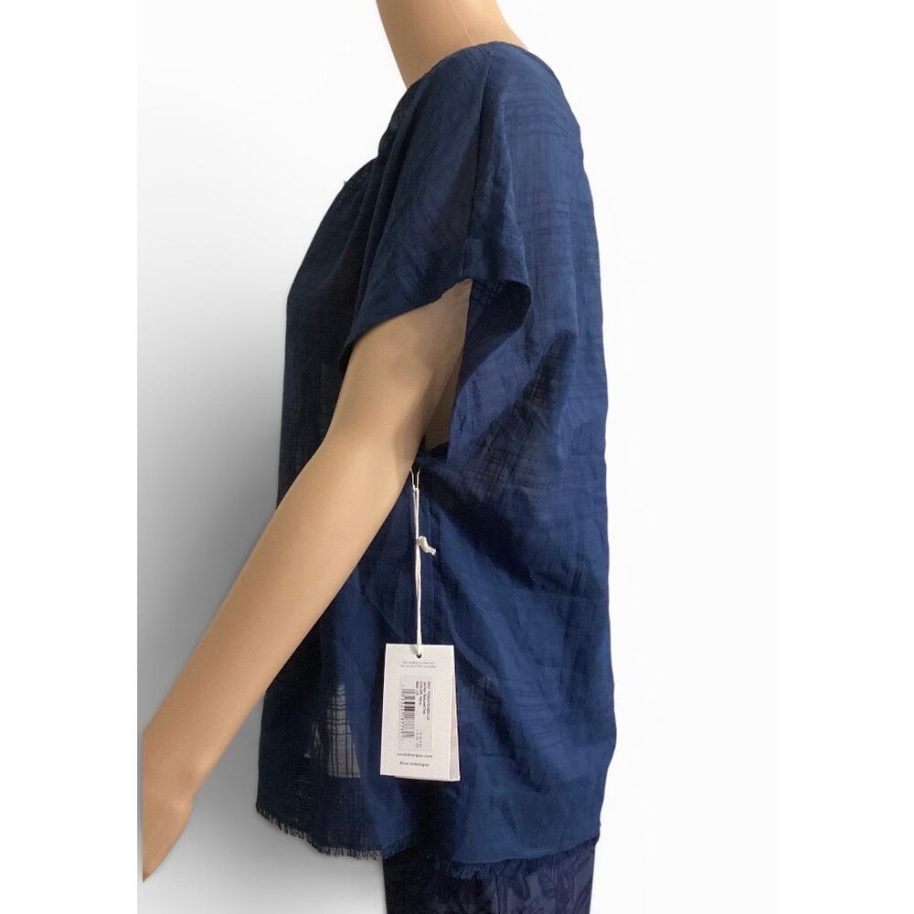Carve Designs Navy James Textured Top 100% Organic Cotton Gauze Blouse Sz L - Picture 2 of 6